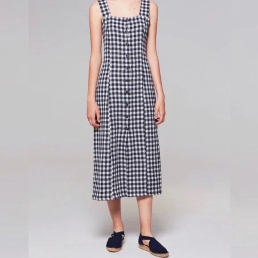 Rita Row Stefan Navy Gingham Button Front Sleevel… - image 1